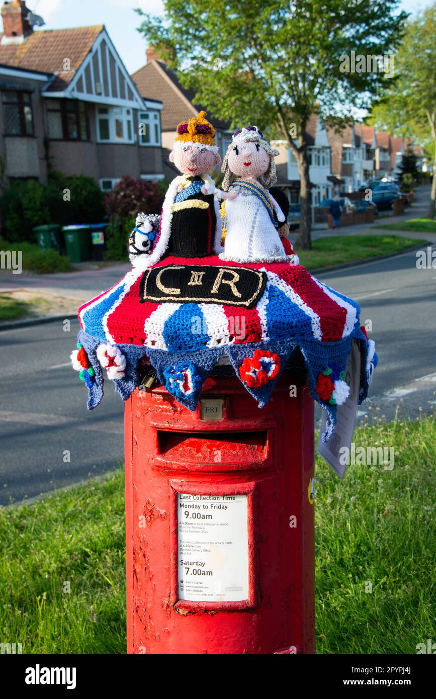 Coronation Yarnbombed post box toppers Ware Trail - 25 Apr 2023 - 9 May  2023