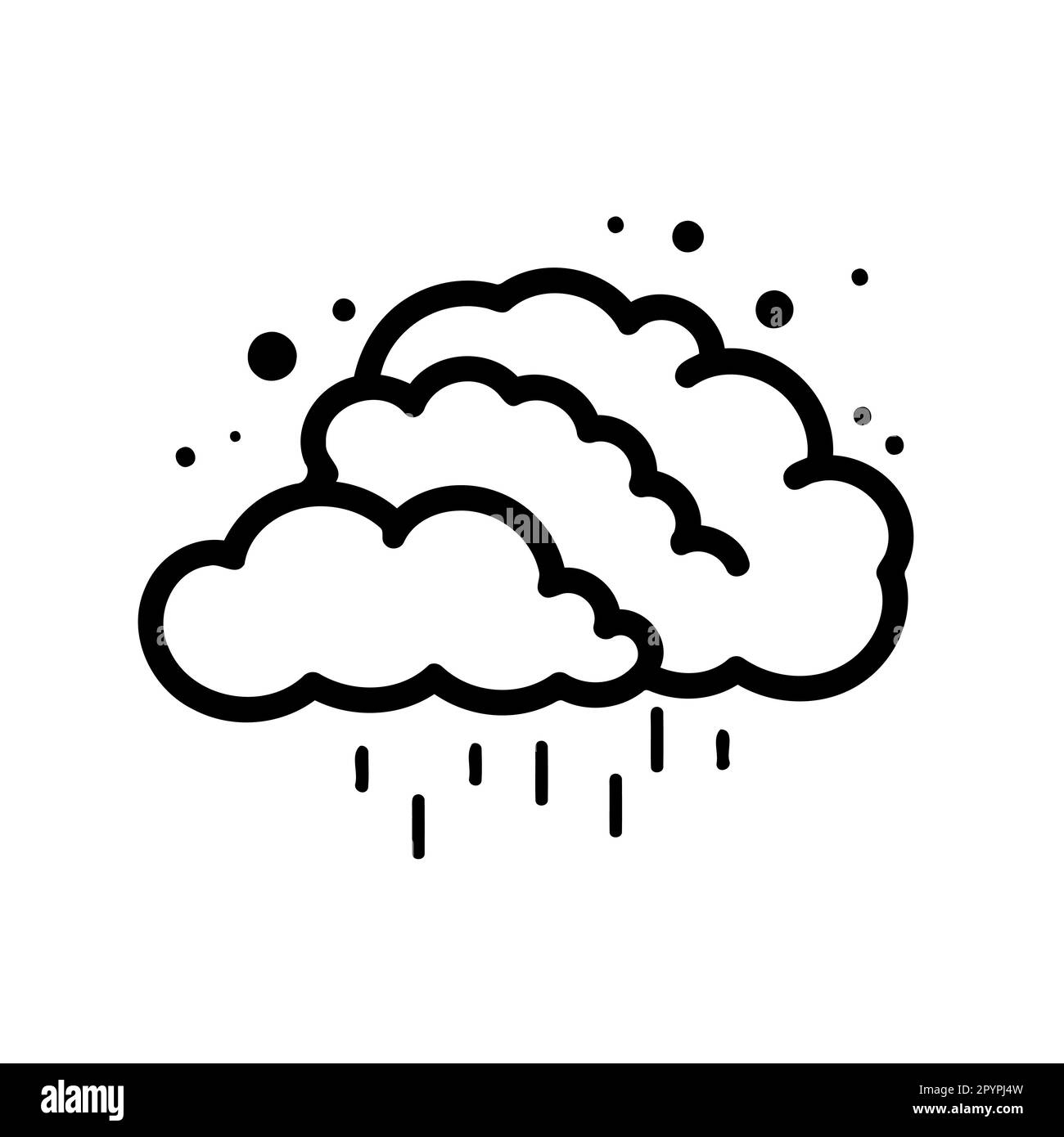 clouds with rain in black and white minimalist vector illustration ...