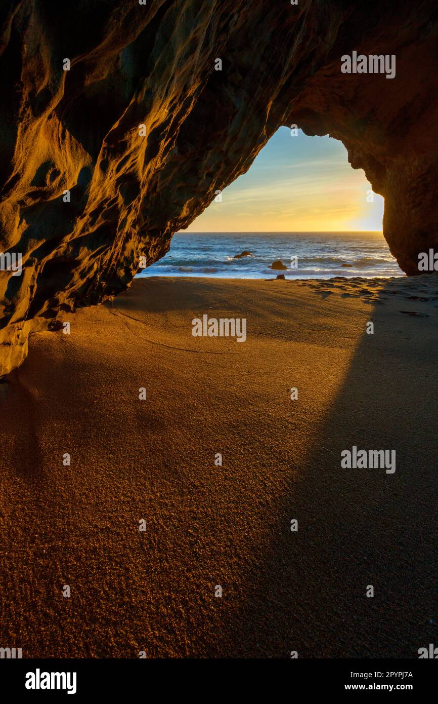 Panther Beach, also known as hole in the wall beach is located near Davenport, California Stock