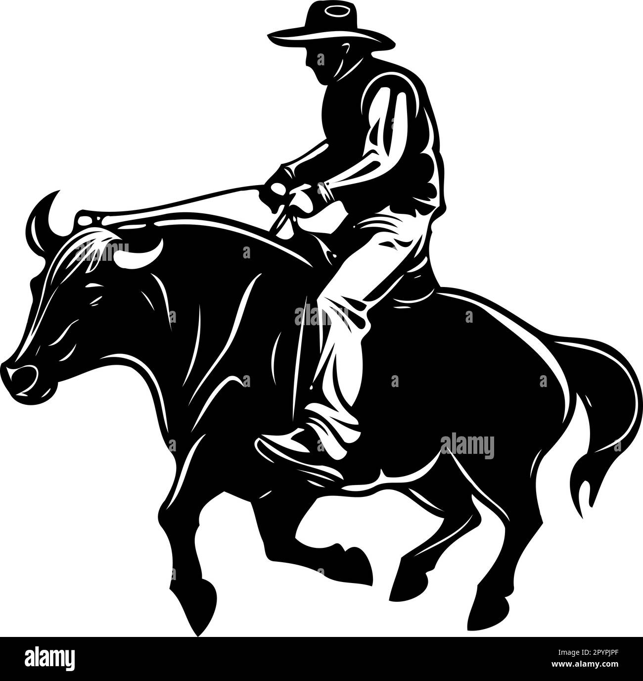 cowboy man riding a bull at a rodeo bull riding black and white