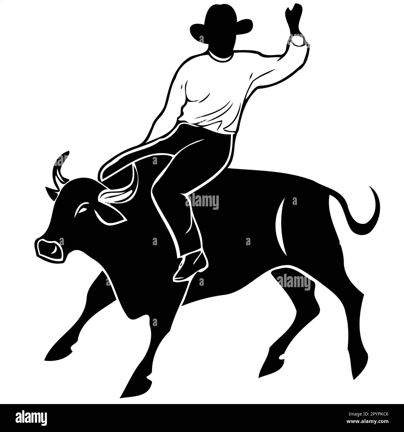 cowboy man riding a bull at a rodeo bull riding black and white