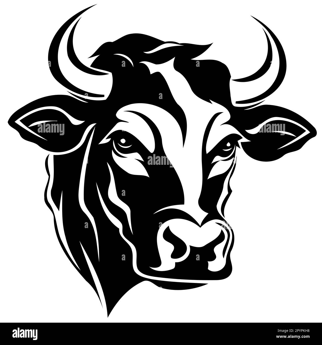 black and white cow head logo minimalist vector illustration Stock