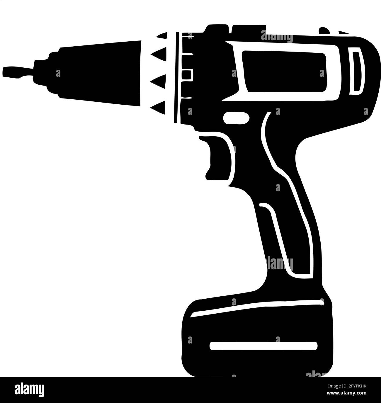 power tool drill screwdriver silhouette black and white minimalist vector illustration Stock