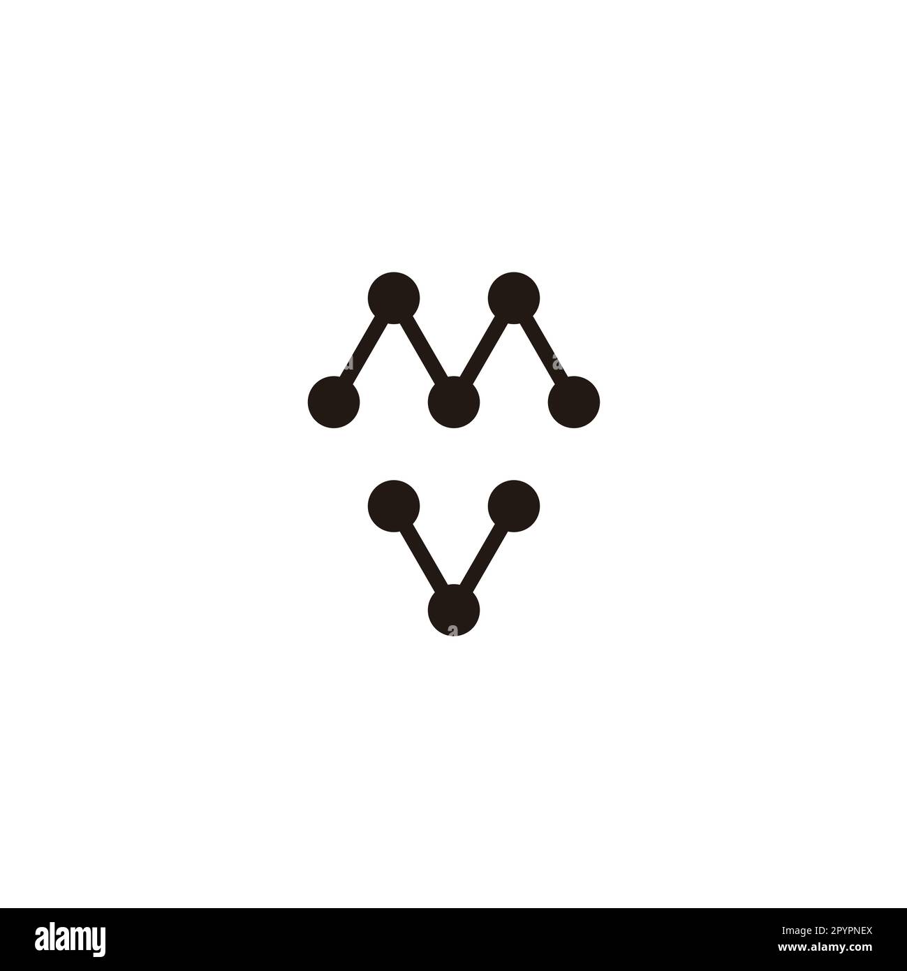 Letter M and V heart, molecules geometric symbol simple logo vector Stock Vector
