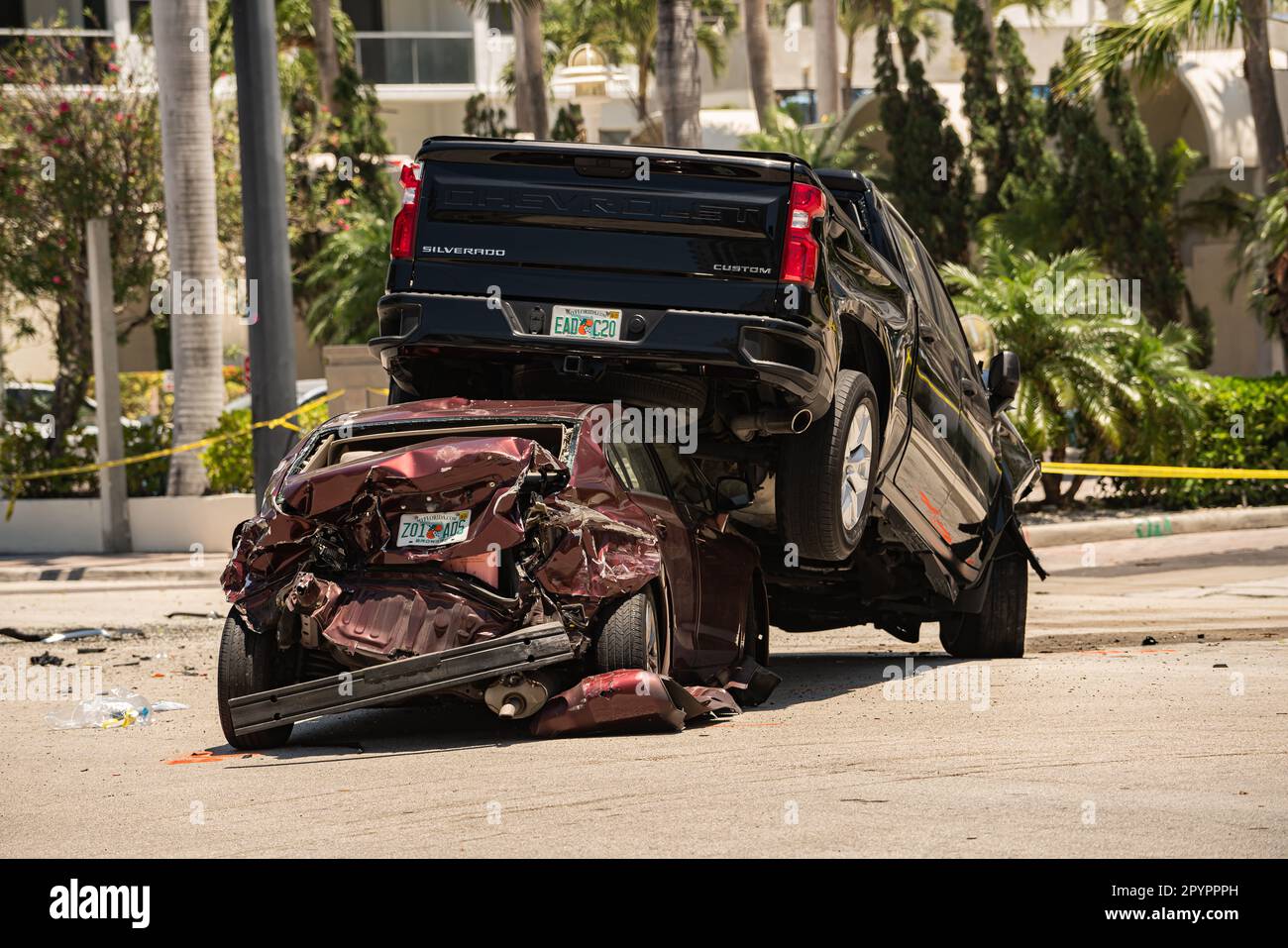 Miami, Florida, USA May 4, 2023 Terrible car accident happened on