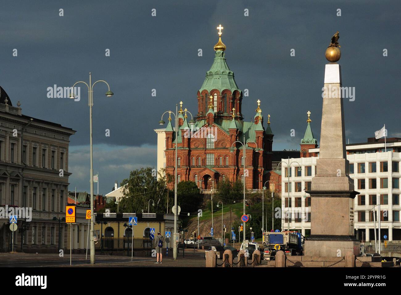 View From The Market Place To The Uspenski Cathedral Helsinki Finland On A Beautiful Sunny Summer Day With A Few Clouds In The Sky Stock Photo