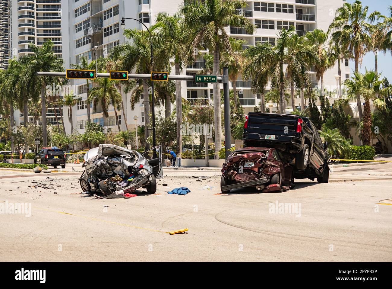 Miami, Florida, USA May 4, 2023 Terrible car accident happened on