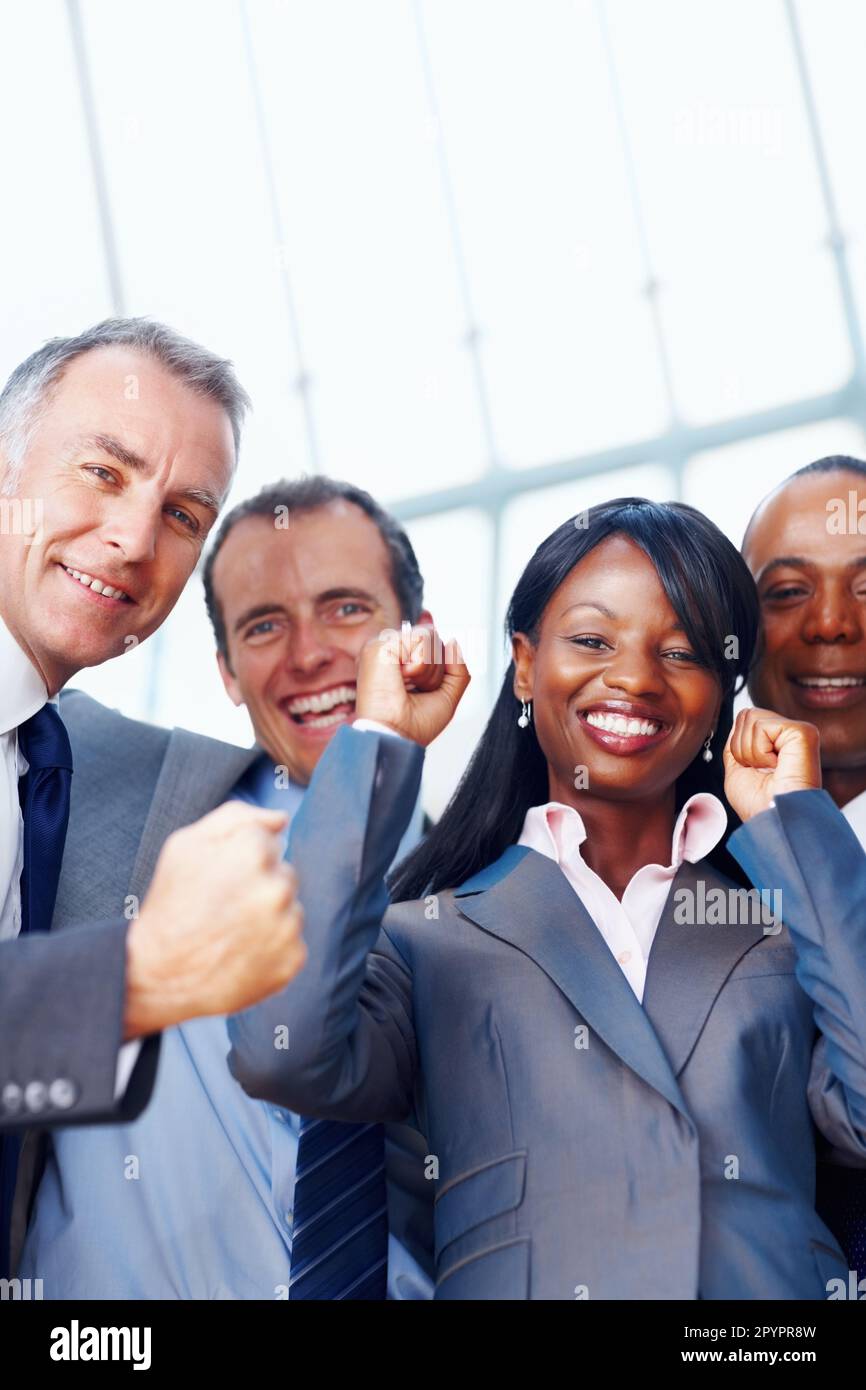 Excited woman enjoying success hi-res stock photography and images - Alamy