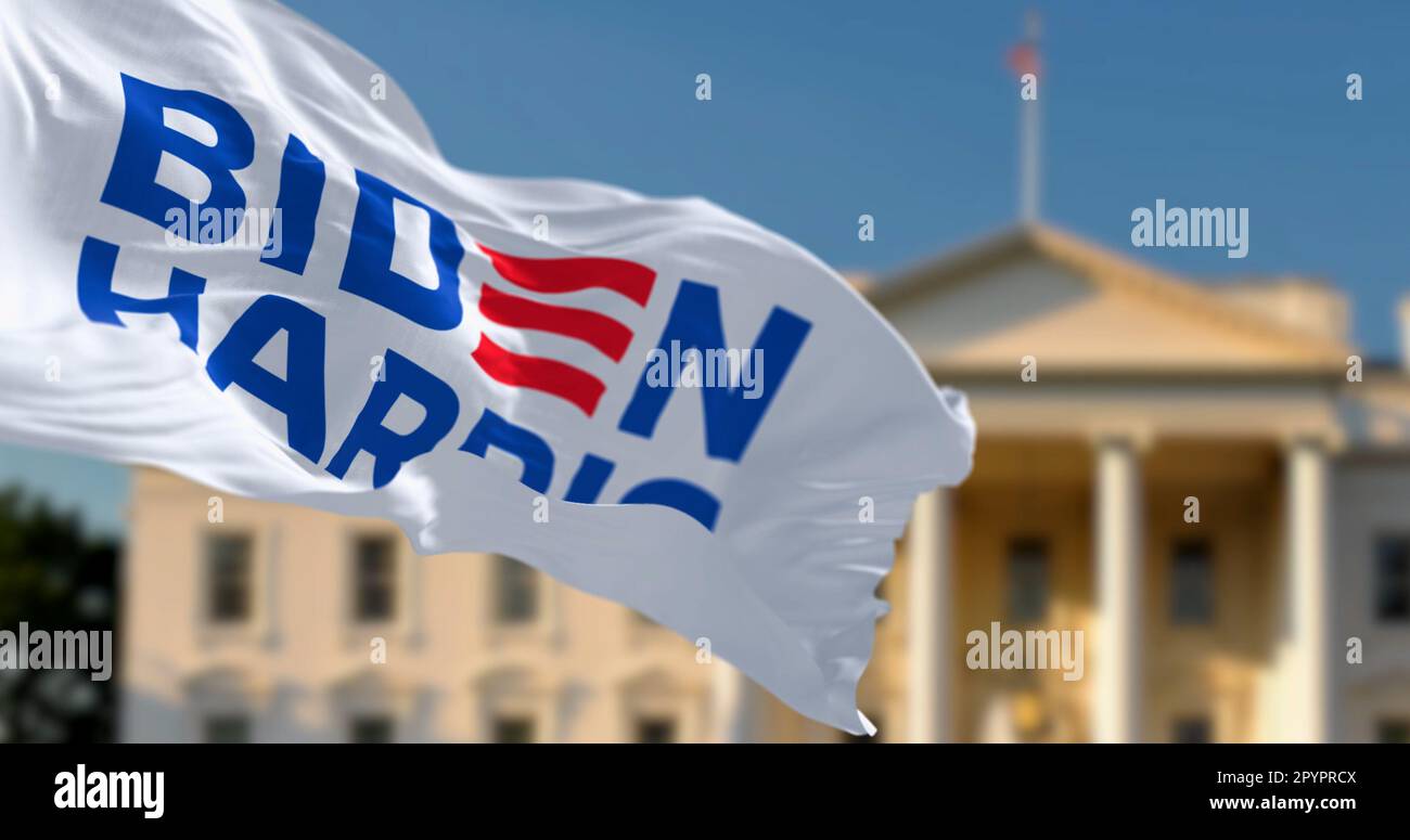 Washington D.C., US, april 2023 Flag with Biden Harris 2024