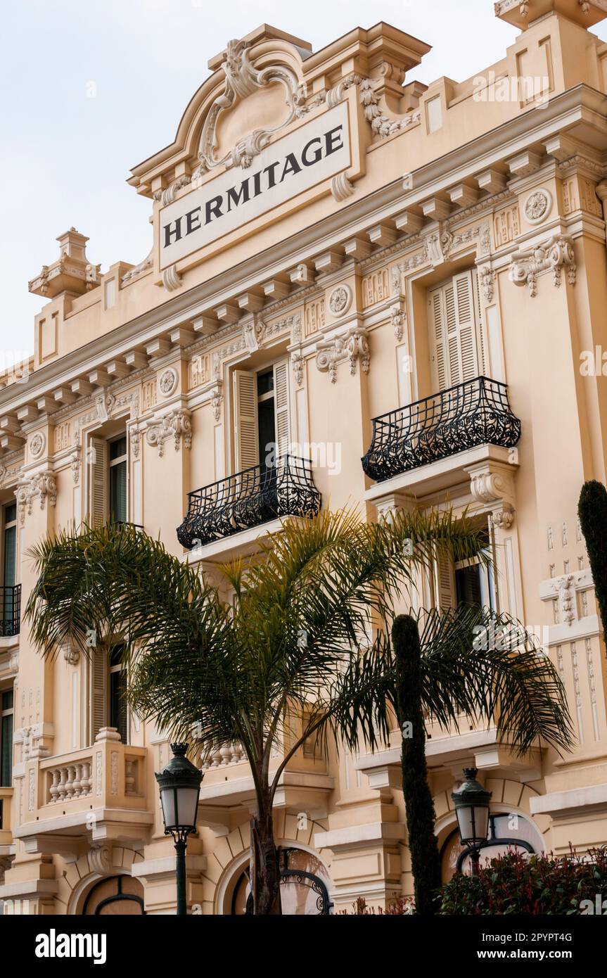 Monte Carlo, Monaco, Detail, Front, Façade, Building, Luxury Hotel Hermitage, Stock Photo