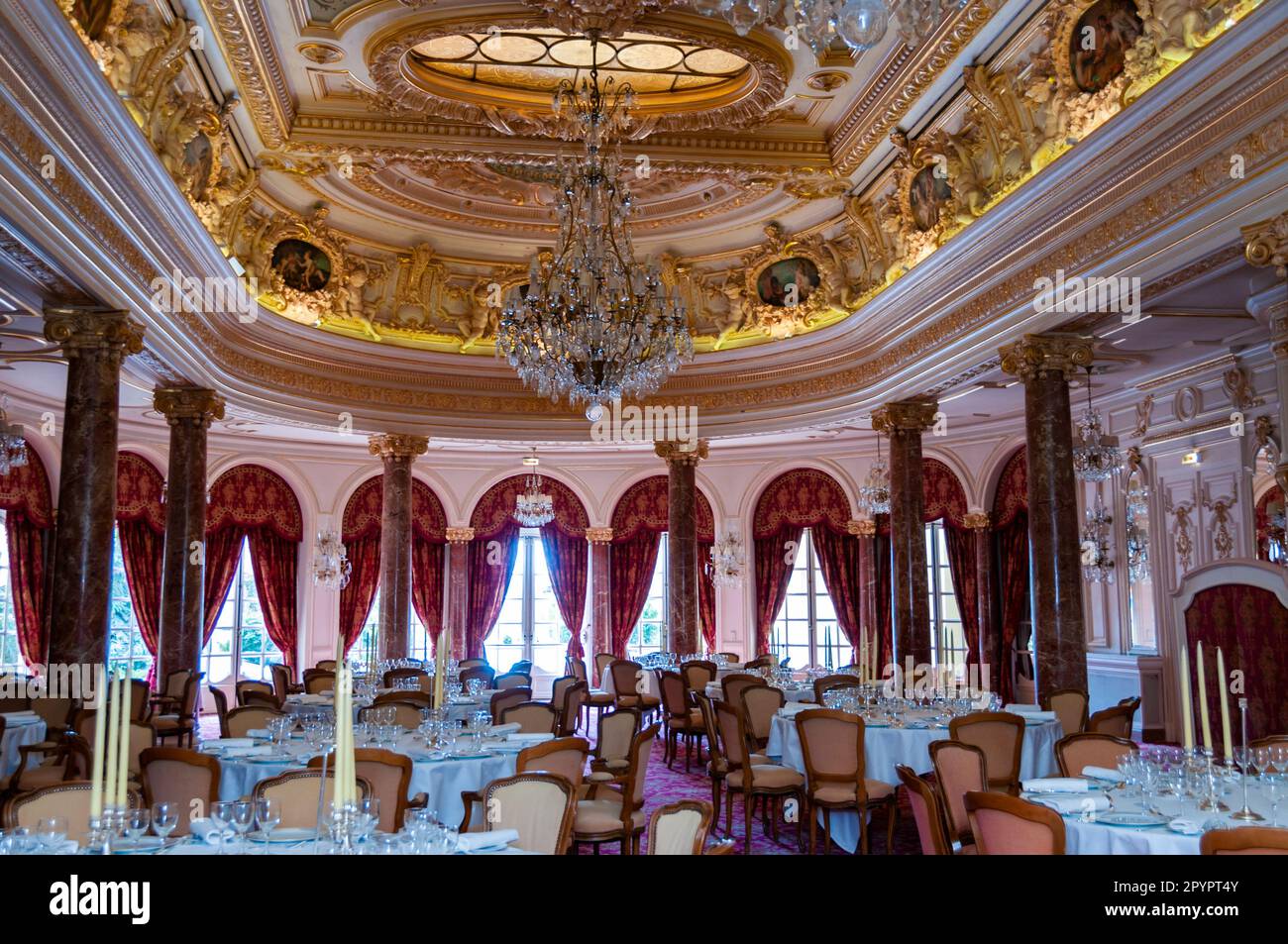 Monte Carlo, Monaco, interior Design, Luxury Hotel Hermitage, French Restaurant, Fancy Tables Stock Photo
