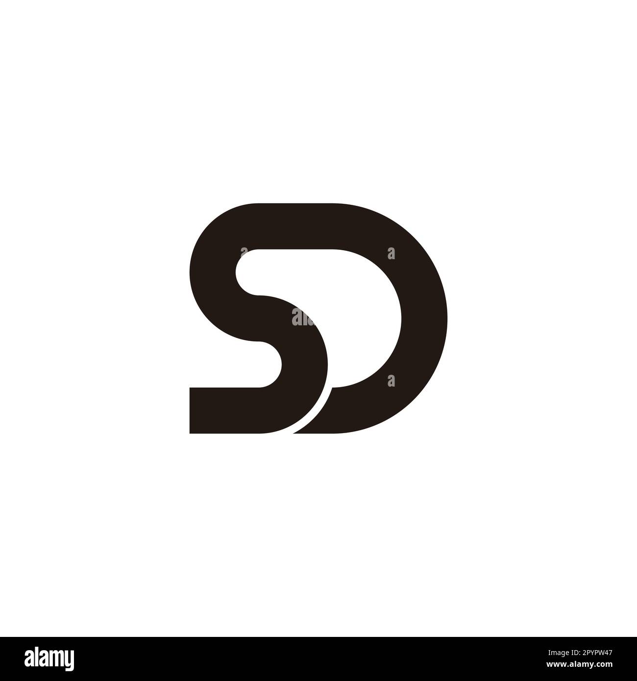 Letter SD outline, curve geometric symbol simple logo vector Stock Vector