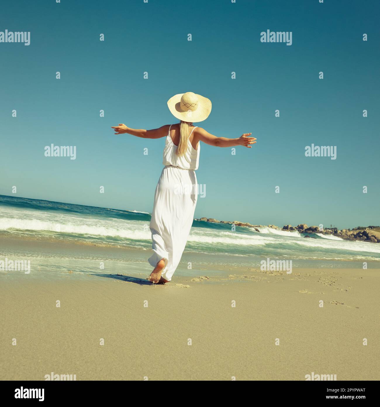 Woman enjoying carefree day beach hi-res stock photography and images ...