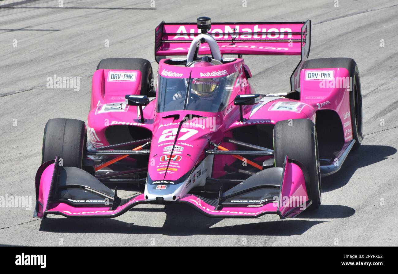 IndyCar driver Kyle Kirkwood competing in the Long Beach Grand Prix in Andretti Autosport's No. 27 car. Stock Photo