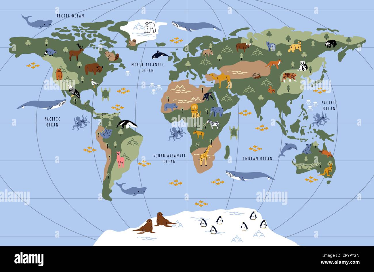 Animals world map for kids Stock Vector Image & Art - Alamy