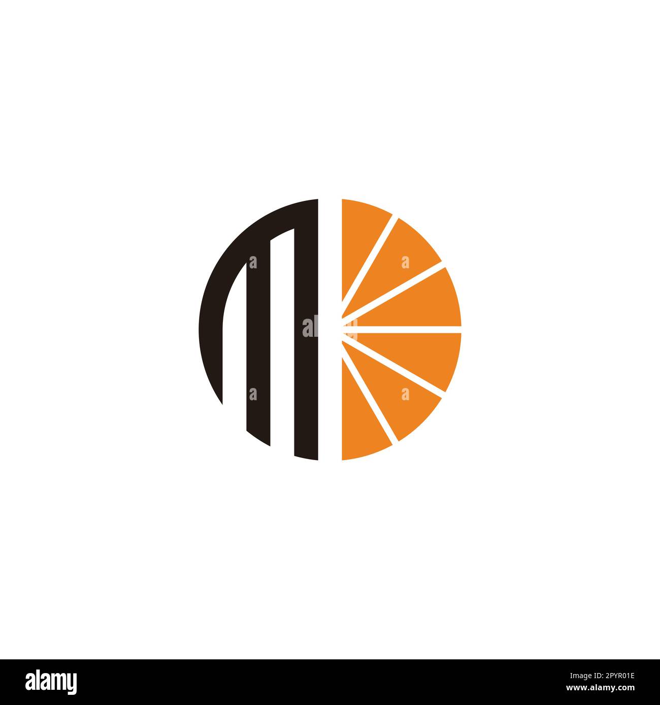 Letter m orange, circle geometric symbol simple logo vector Stock Vector