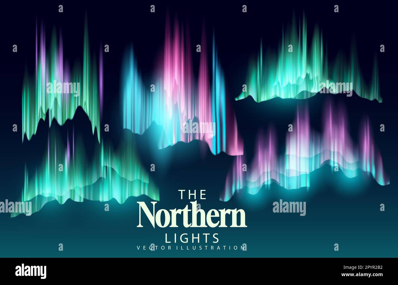 The northern lights, aurora borealis, dancing across the sky. A collection of various transparent effects. Stock Vector