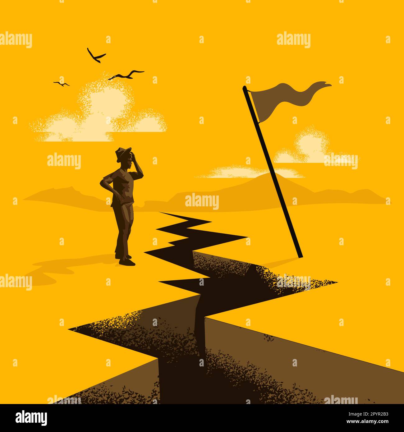 A businessman has to overcome a tough problem and obstacles to reach his end goals. The road to success and the challenges leading to it concept vecto Stock Vector