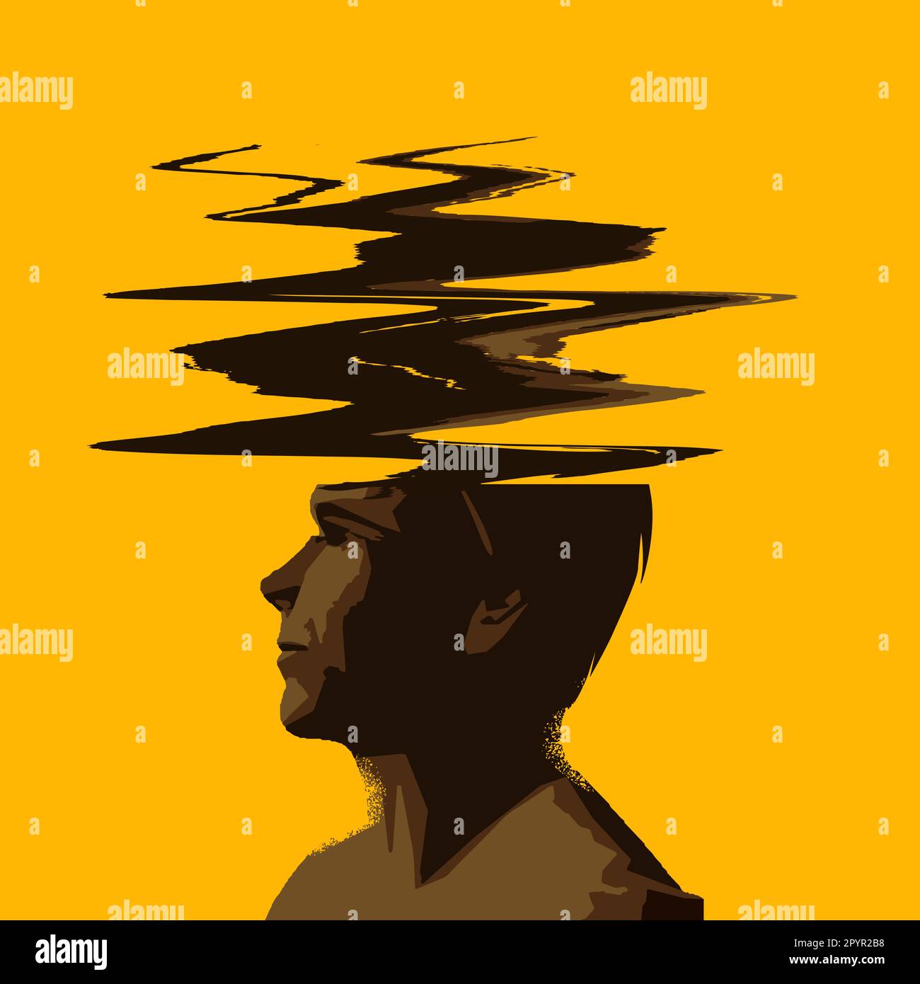 Mindfulness And Wellbeing Human Mind Concept. Waves of uncertainty and doubt. Vector illustration Stock Vector