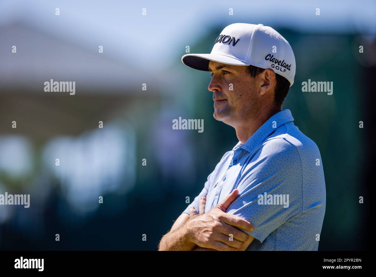 Charlotte, NC, USA. 4th May, 2023. Keegan Bradley on the 9th green during the first round of the 2023 Wells Fargo Championship at Quail Hollow Club in Charlotte, NC. (Scott Kinser/Cal Sport Media). Credit: csm/Alamy Live News Stock Photo