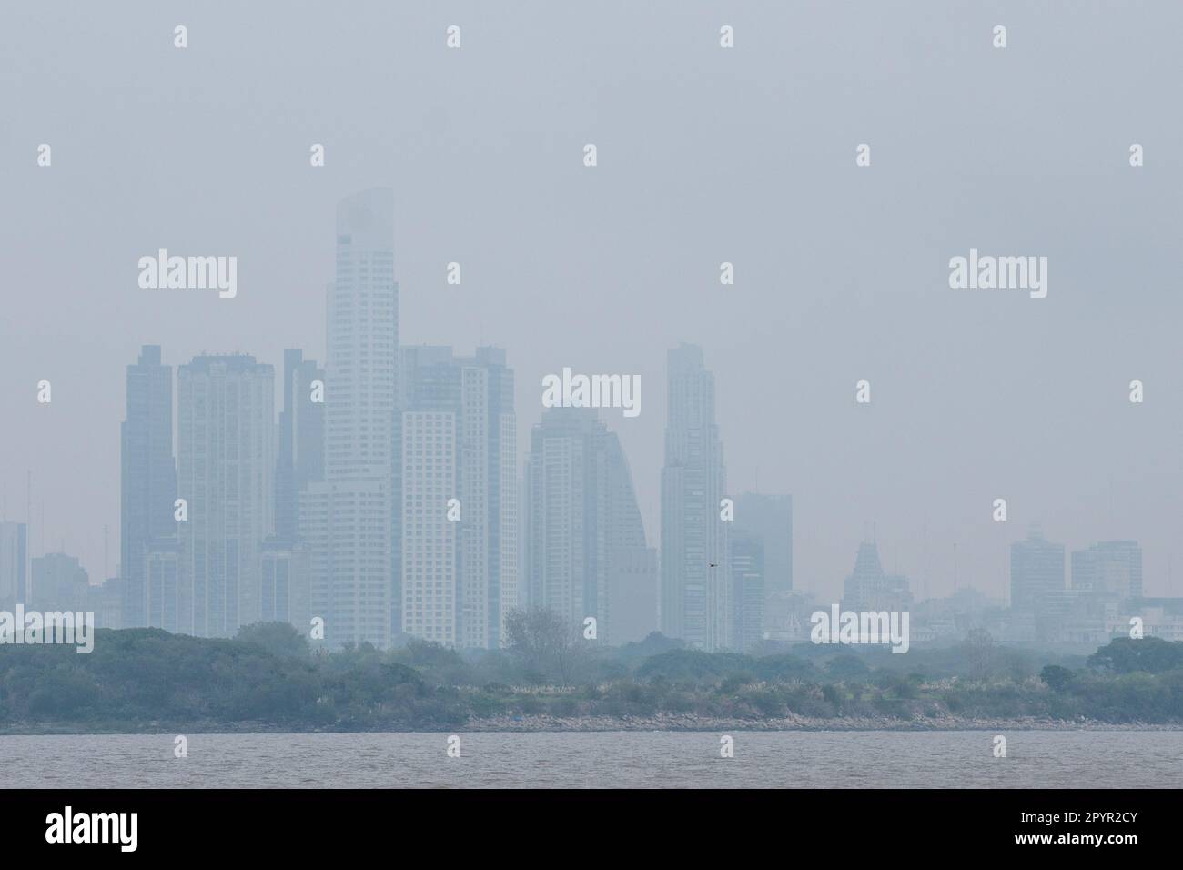 Building Silhouette On a foggy day in the port of Buenos Aires on a ...