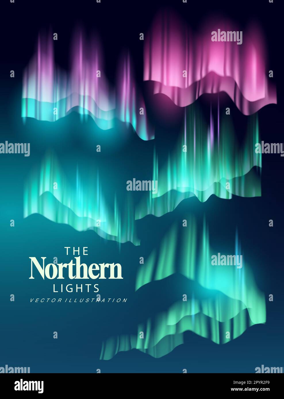 The northern lights, aurora borealis, vector night sky set. A collection of various transparent effects. Stock Vector