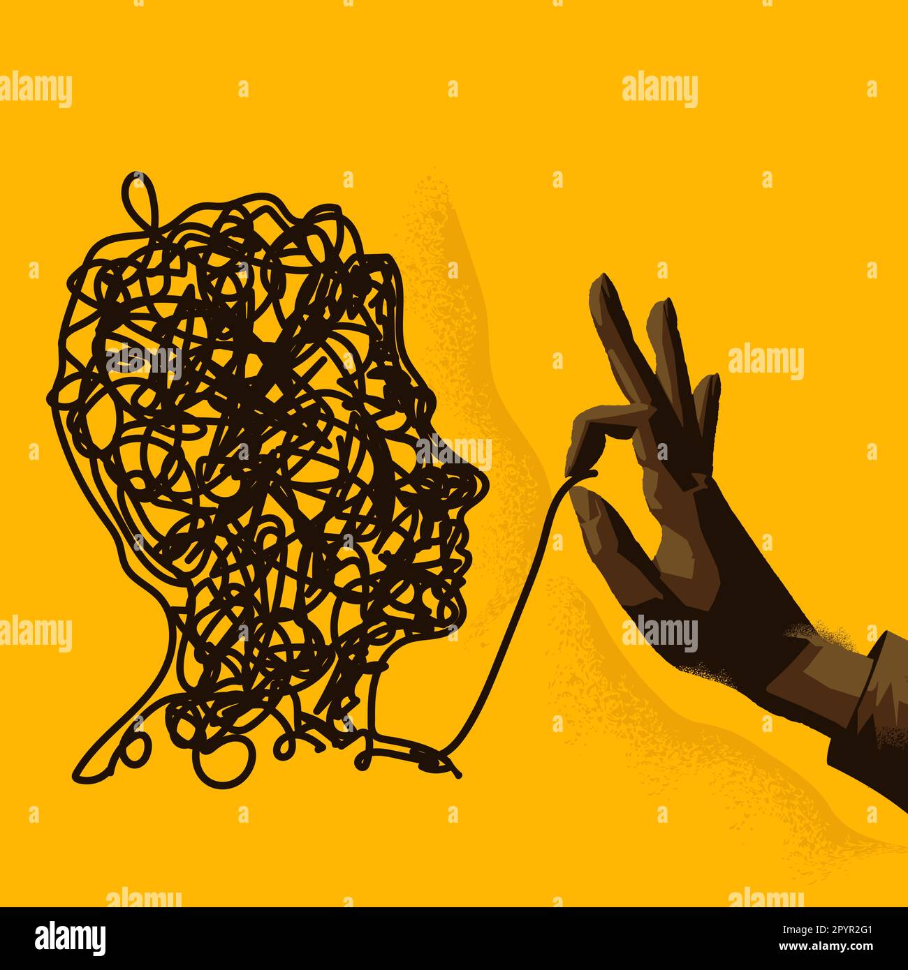A human hand unravelling the human mind. A mental health and mindfulness concept Stock Vector