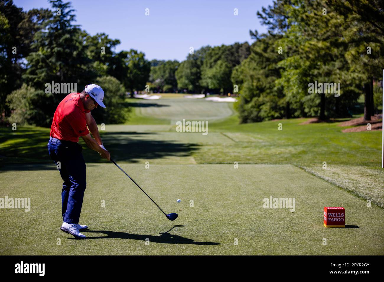 Charlotte, NC, USA. 4th May, 2023. Zach Johnson tees of on six during the first round of the 2023 Wells Fargo Championship at Quail Hollow Club in Charlotte, NC. (Scott Kinser/Cal Sport Media)(Credit Image: © Scott Kinser/Cal Sport Media). Credit: csm/Alamy Live News Stock Photo