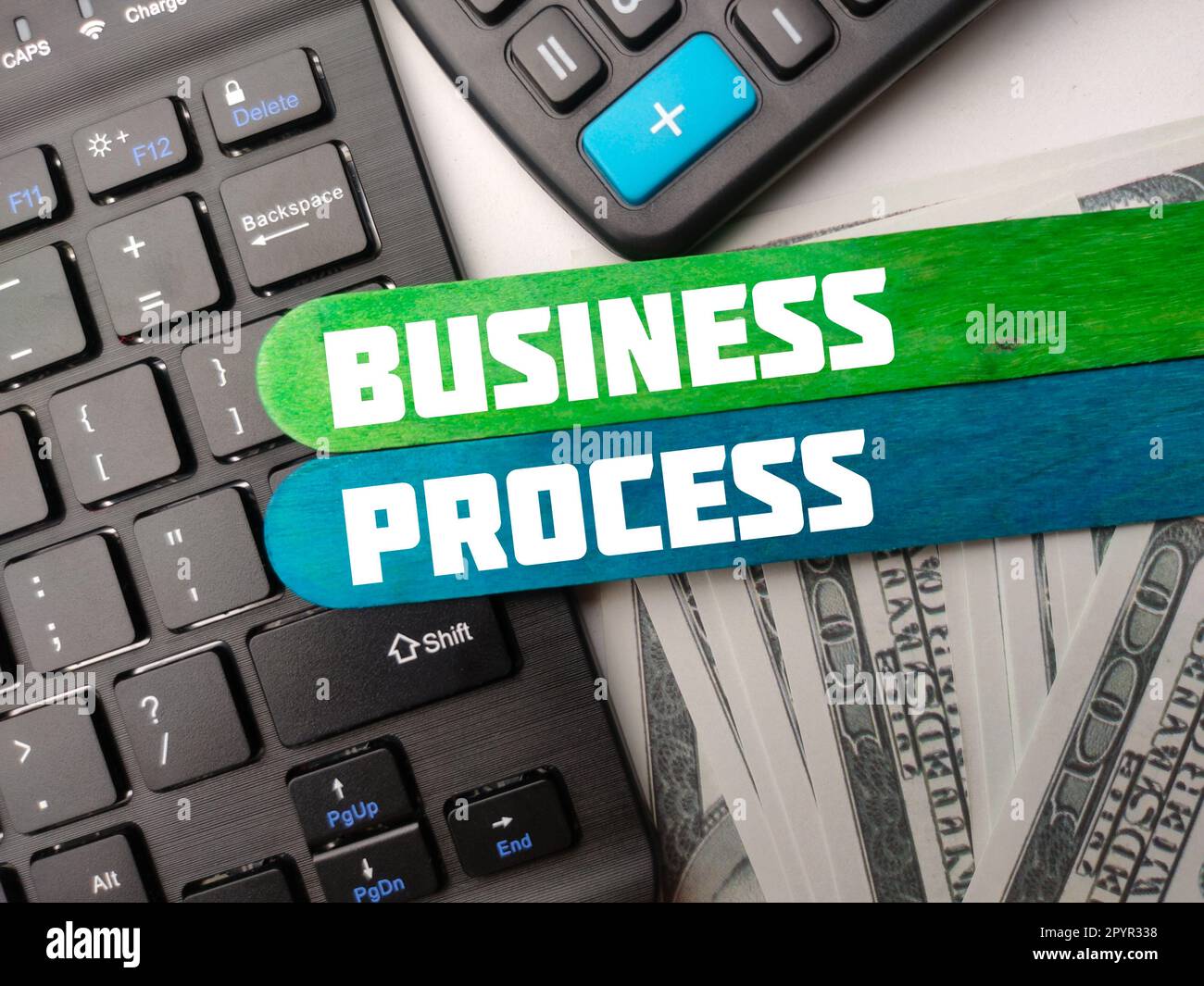 Banknote Proces Keyboard,calculator and banknotes with the word BUSINESS PROCESS Stock ...