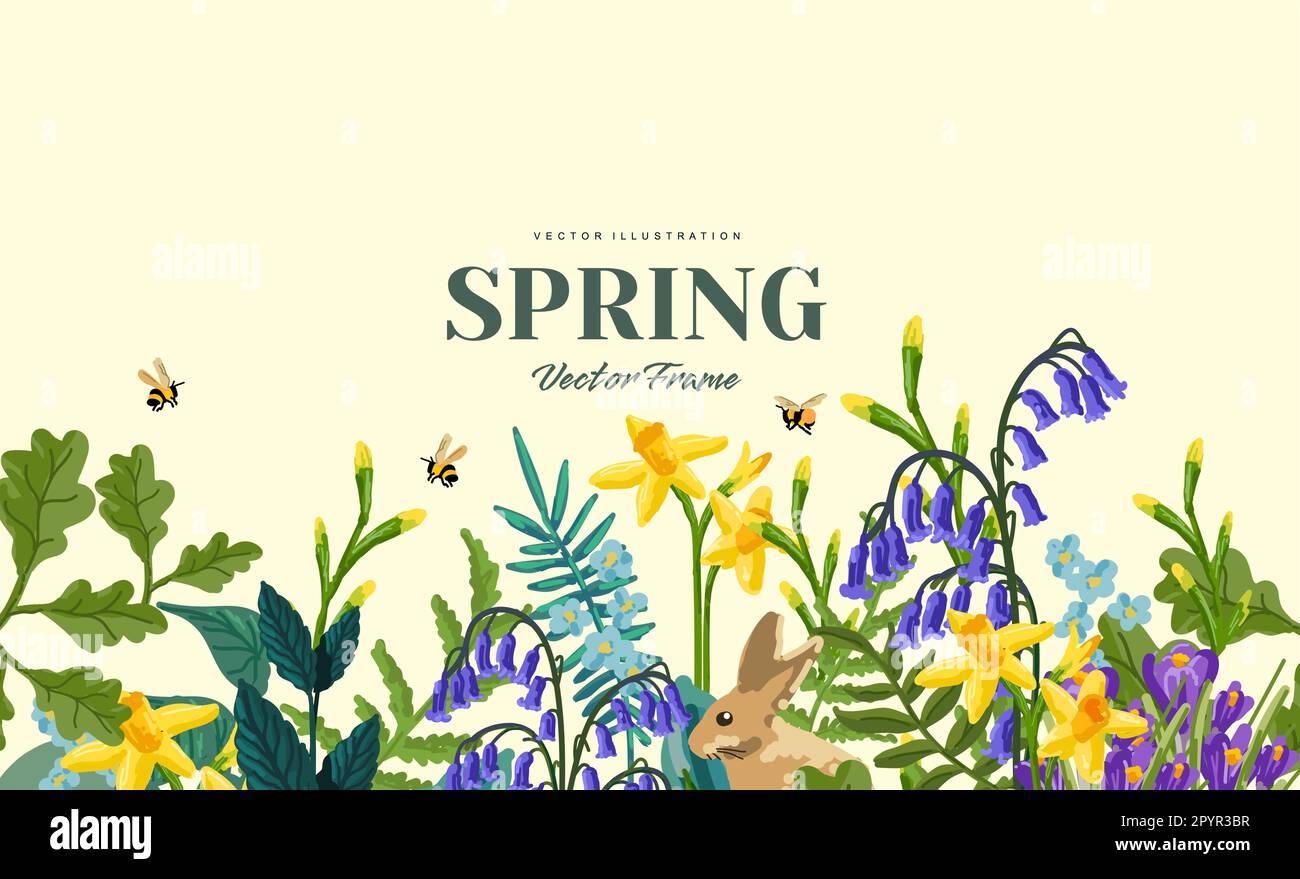 A collection of fresh floral Spring flowers for designs, brush stoke vector illustration. Stock Vector
