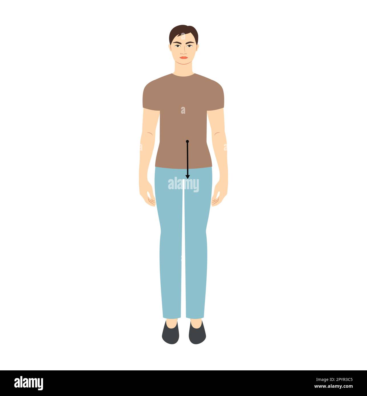 Men to do waist to hip measurement body with arrows fashion
