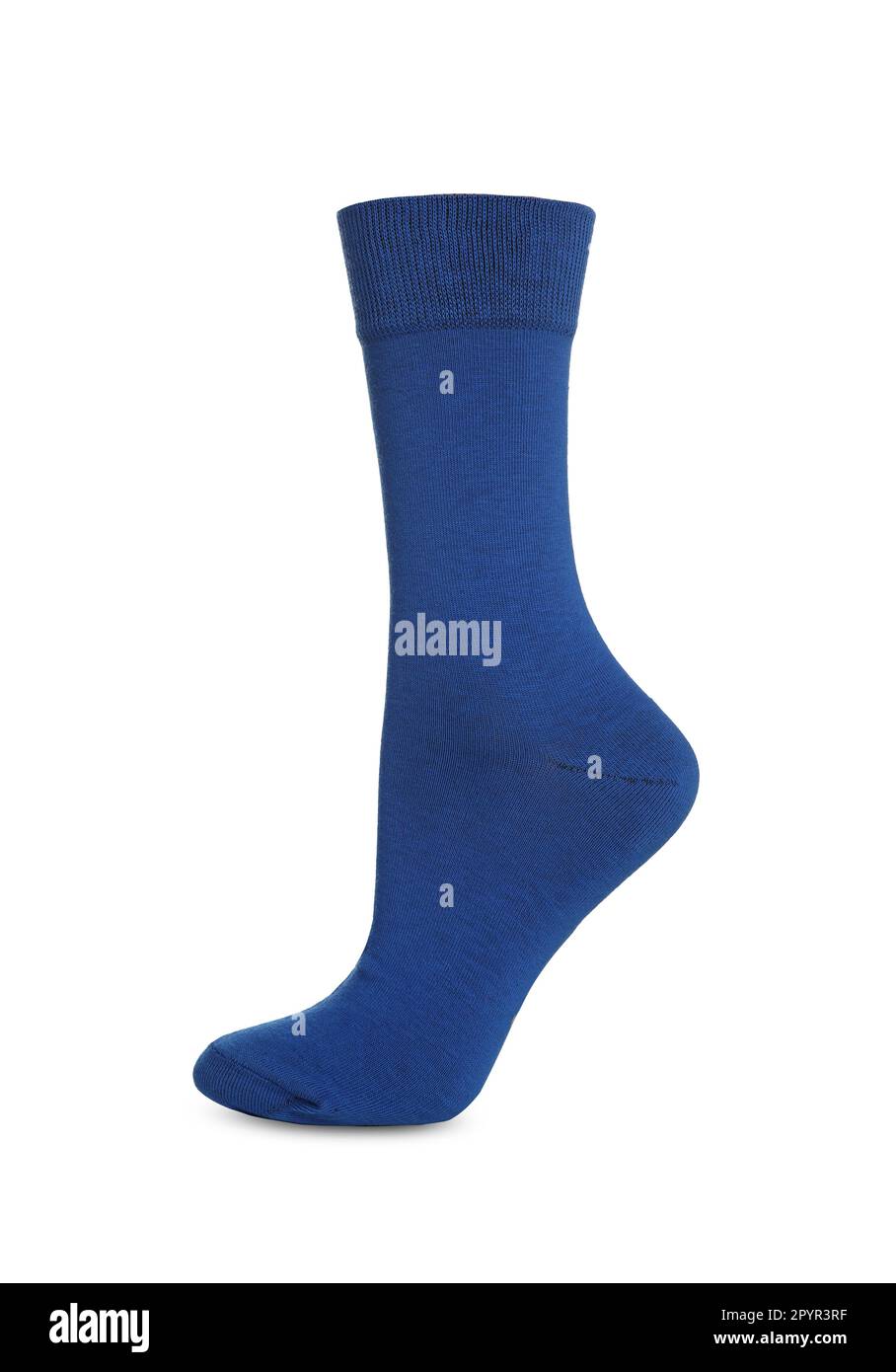 One bright blue sock on white background Stock Photo - Alamy