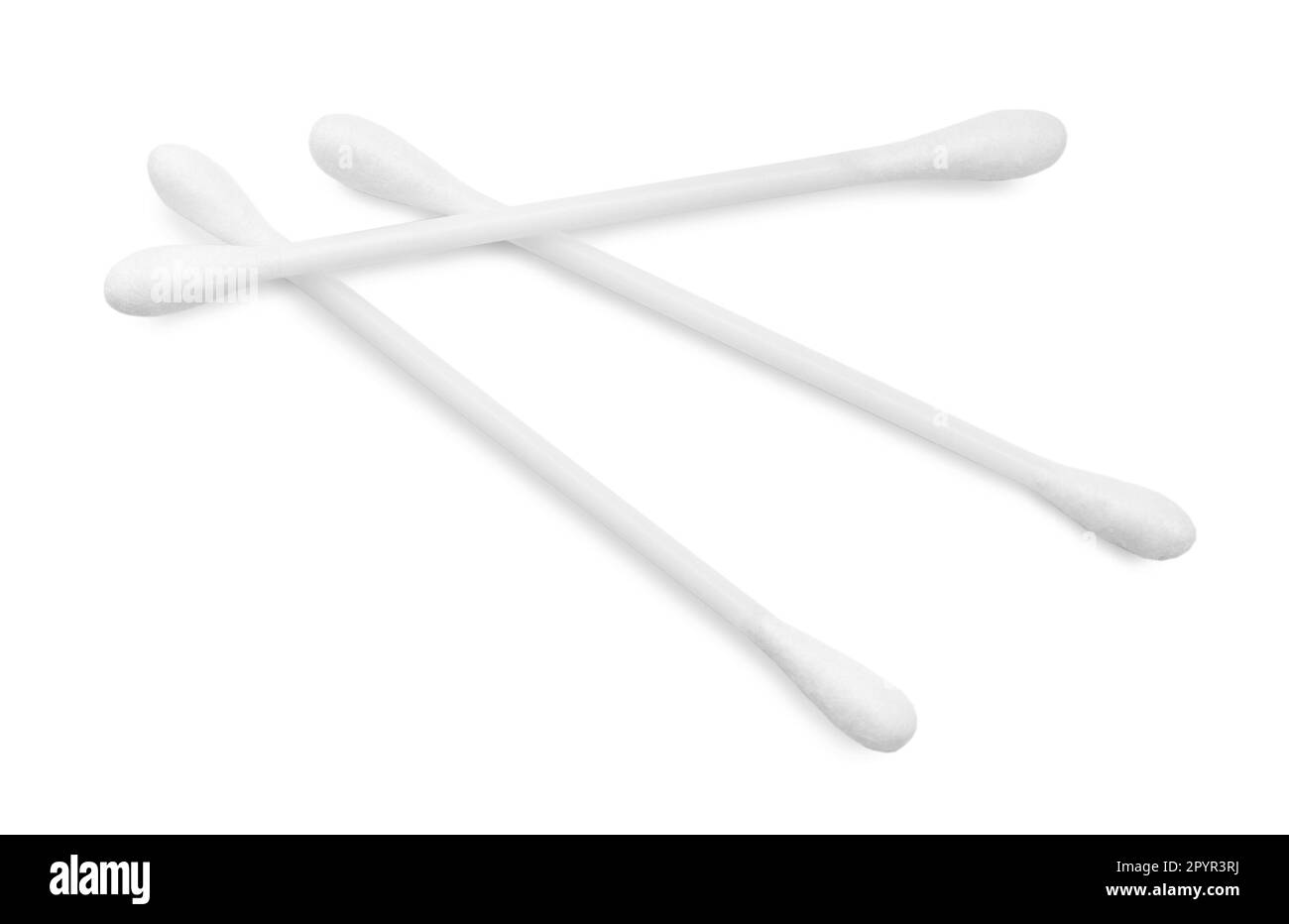 Plastic cotton buds on white background, top view Stock Photo Alamy