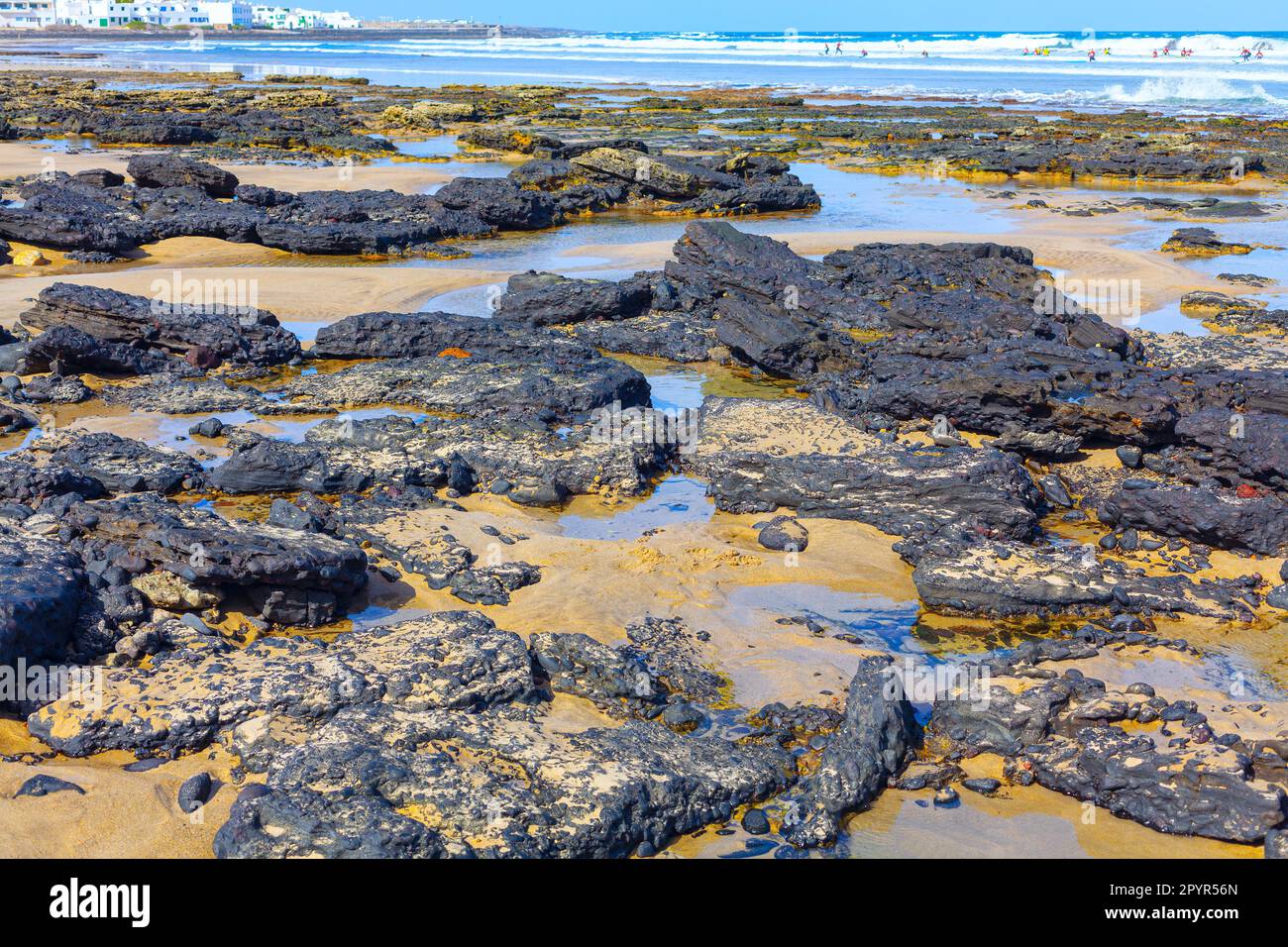 Volcanic rocks at ocean shore . Atlantic Ocean island coast Stock Photo ...