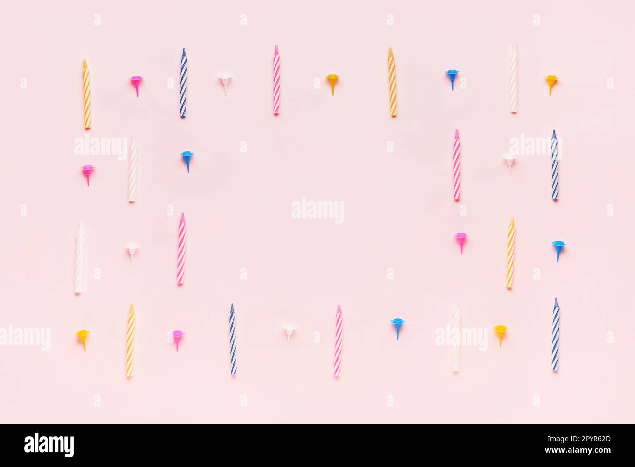 Frame made of colorful birthday candles on pink background Stock Photo ...