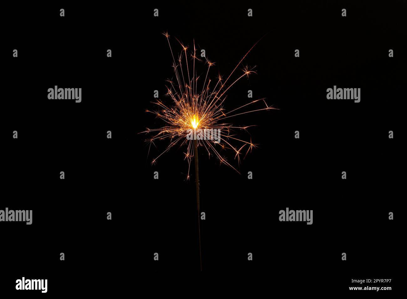 One burning sparkler stick on black background Stock Photo