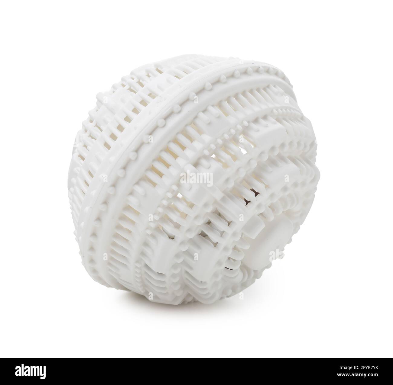 Dryer ball for washing machine isolated on white. Laundry detergent