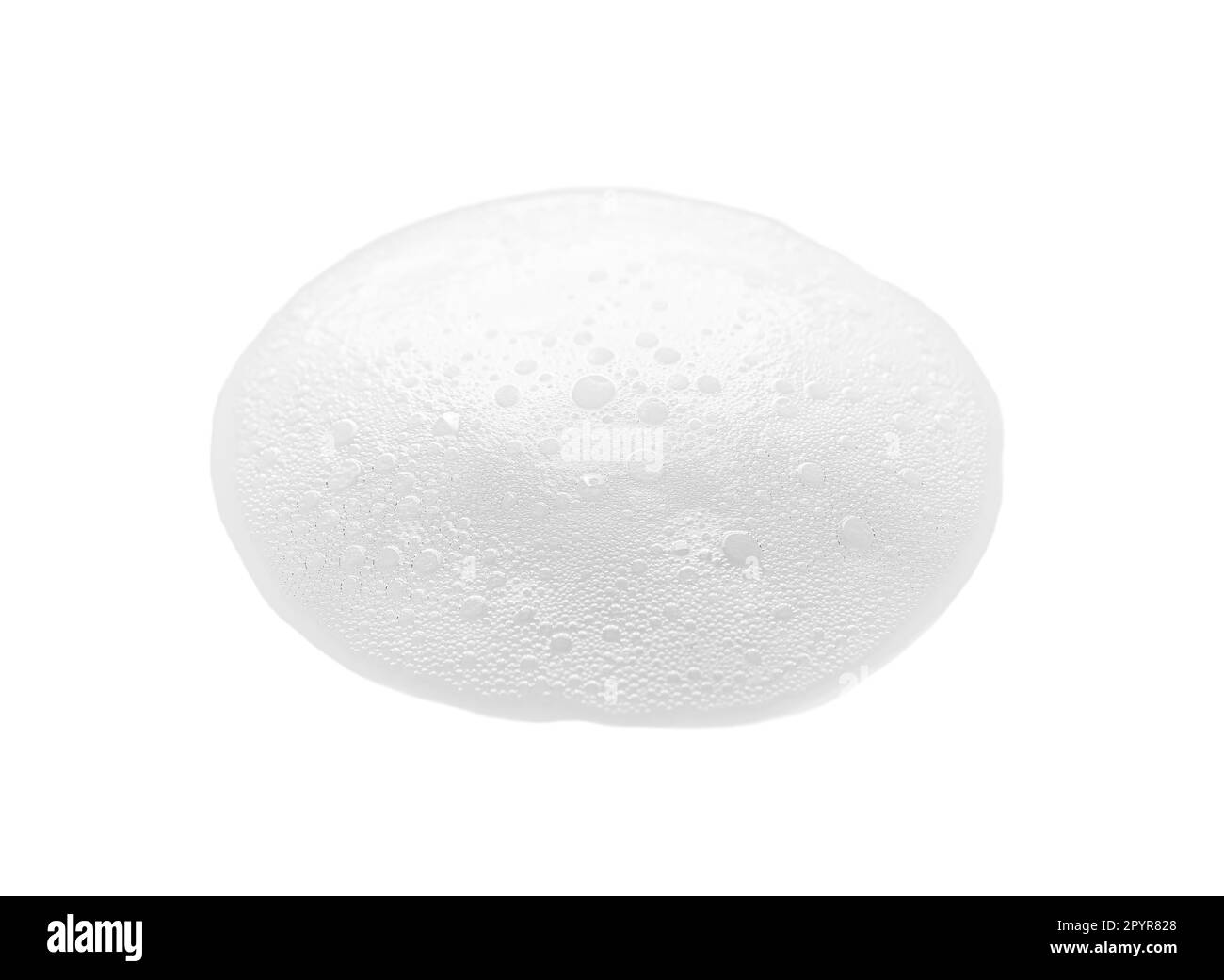 Drop of fluffy soap foam on white background Stock Photo