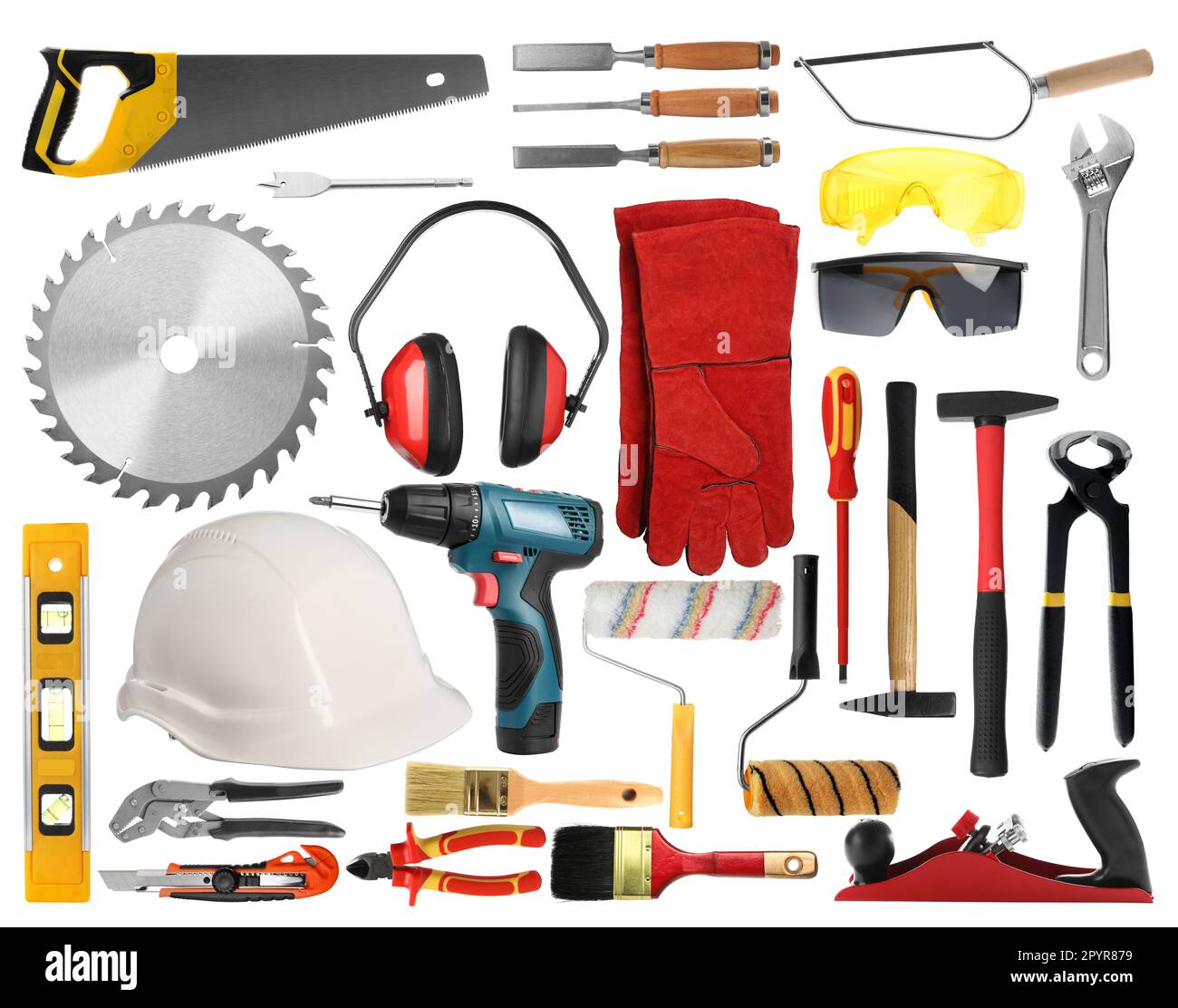 Different Tools Set Set with different tools on white background Stock Photo - Alamy