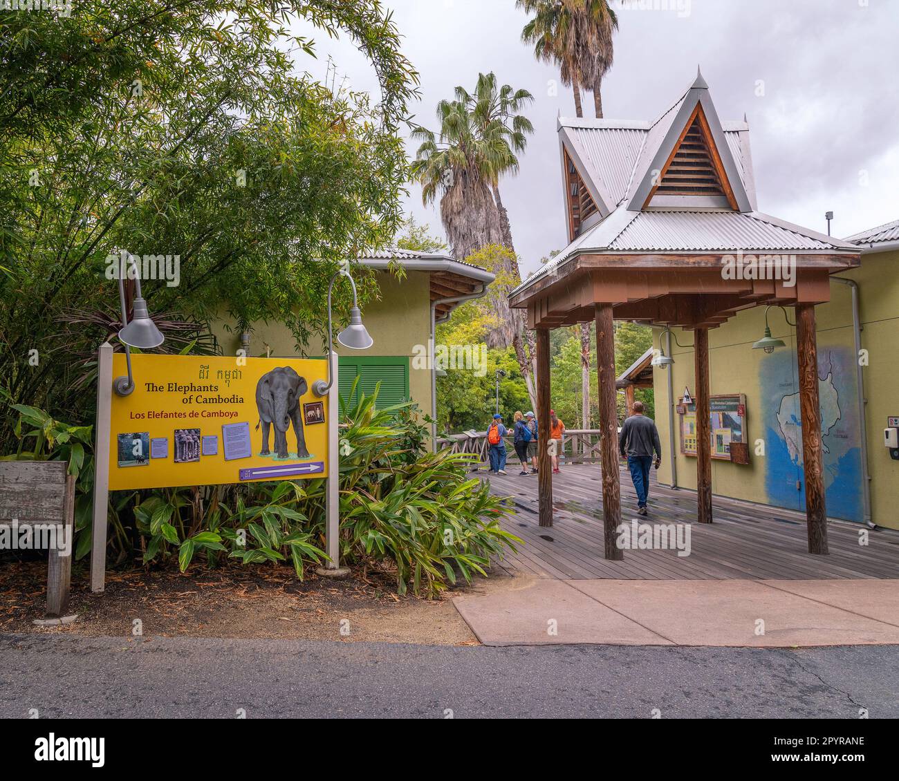 May 4, 2023, Los Angeles, CA, USA: Entrance to the Elephants of Cambodia exhibit at the LA Zoo in Los Angeles, CA. Stock Photo