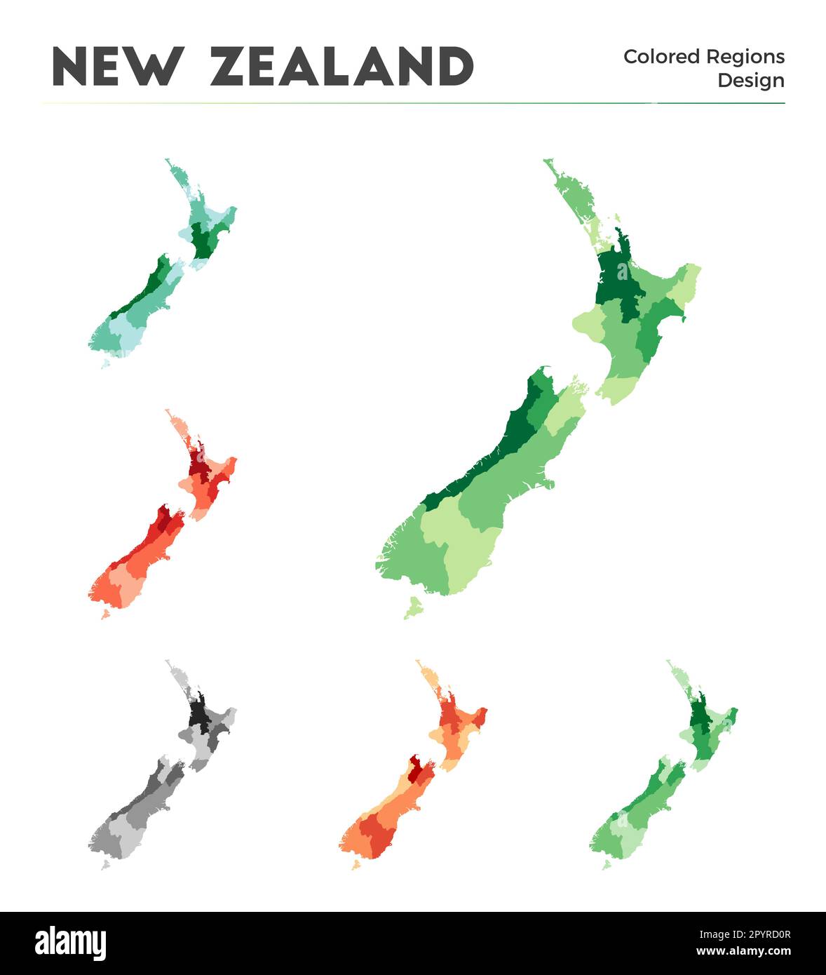 New Zealand map collection. Borders of New Zealand for your infographic. Colored country regions. Vector illustration. Stock Vector