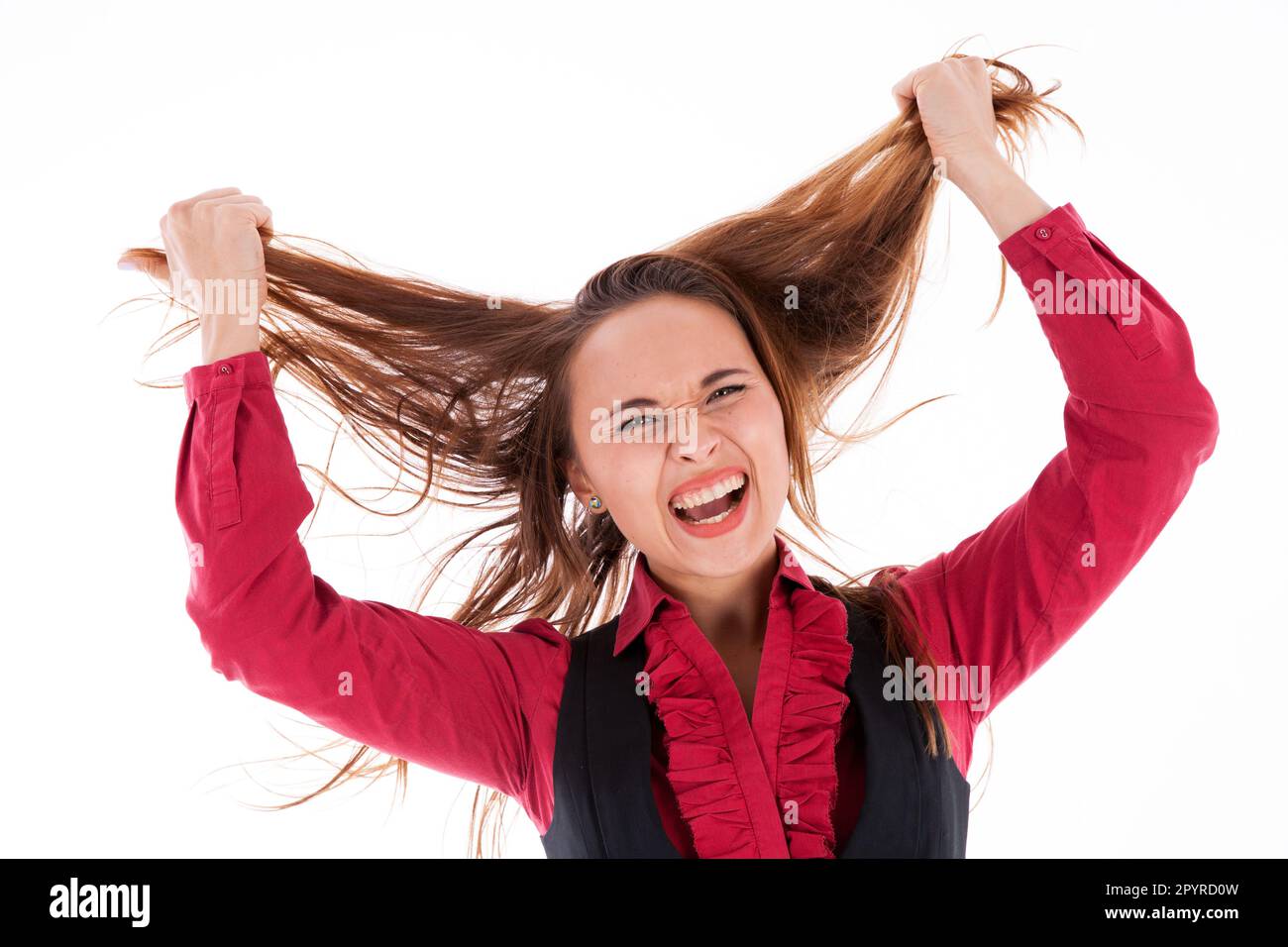 Stressed Out Business Woman Tearing Her Hair Out Stock Photo