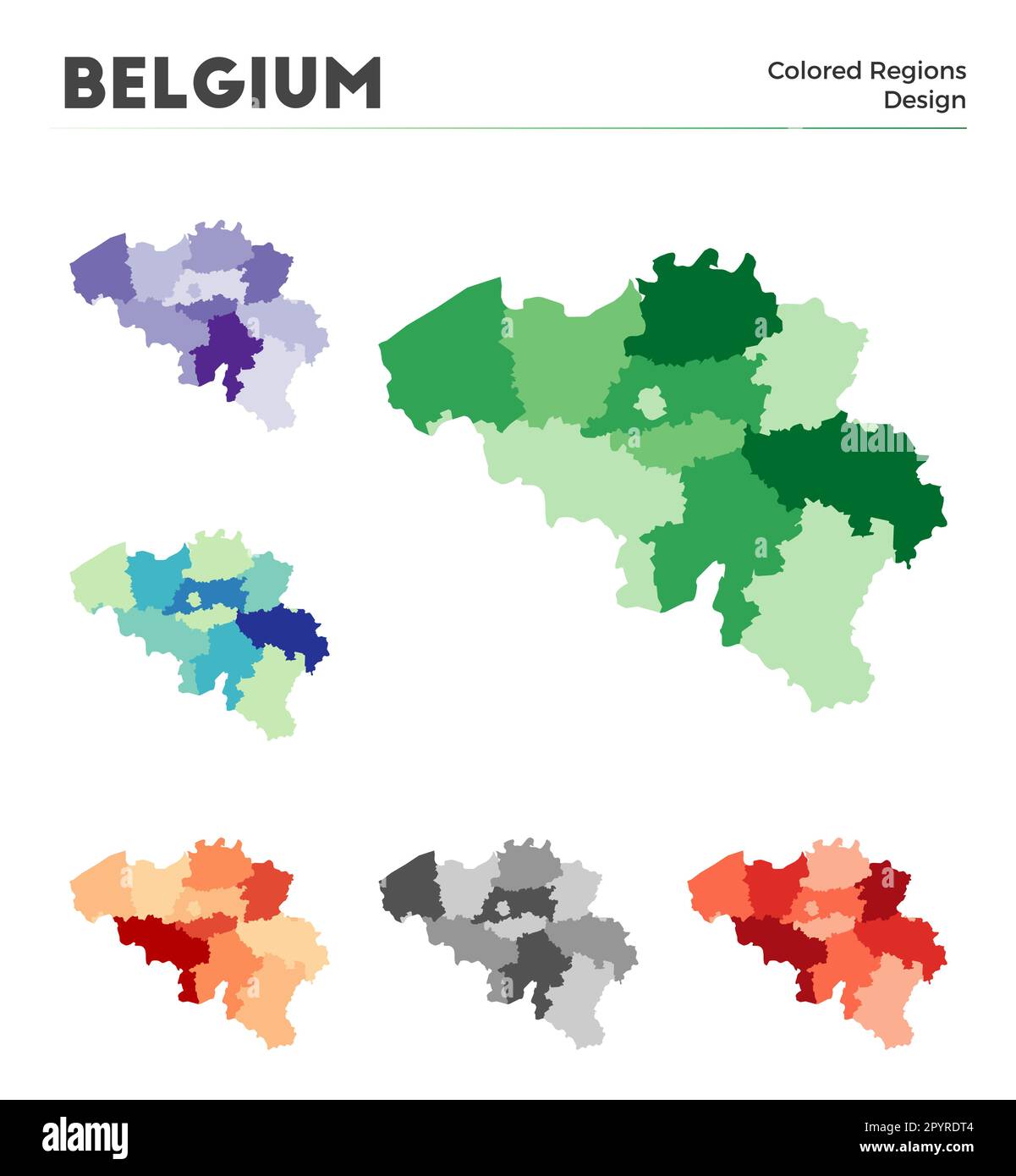 Belgium map collection. Borders of Belgium for your infographic. Colored country regions. Vector