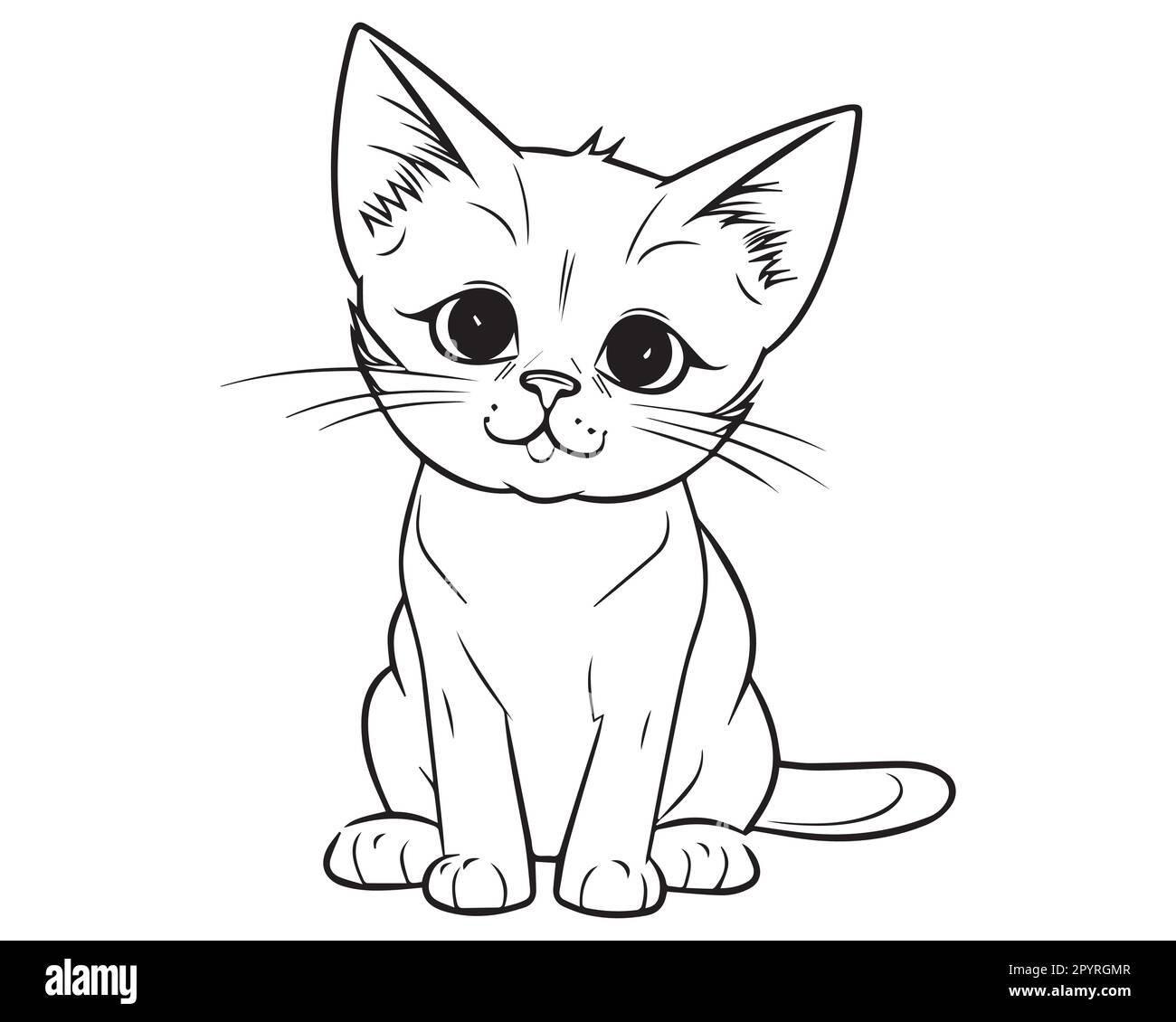 A drawing of a cat with a black outline. Silhouette line art cat coloring page. Stock Vector