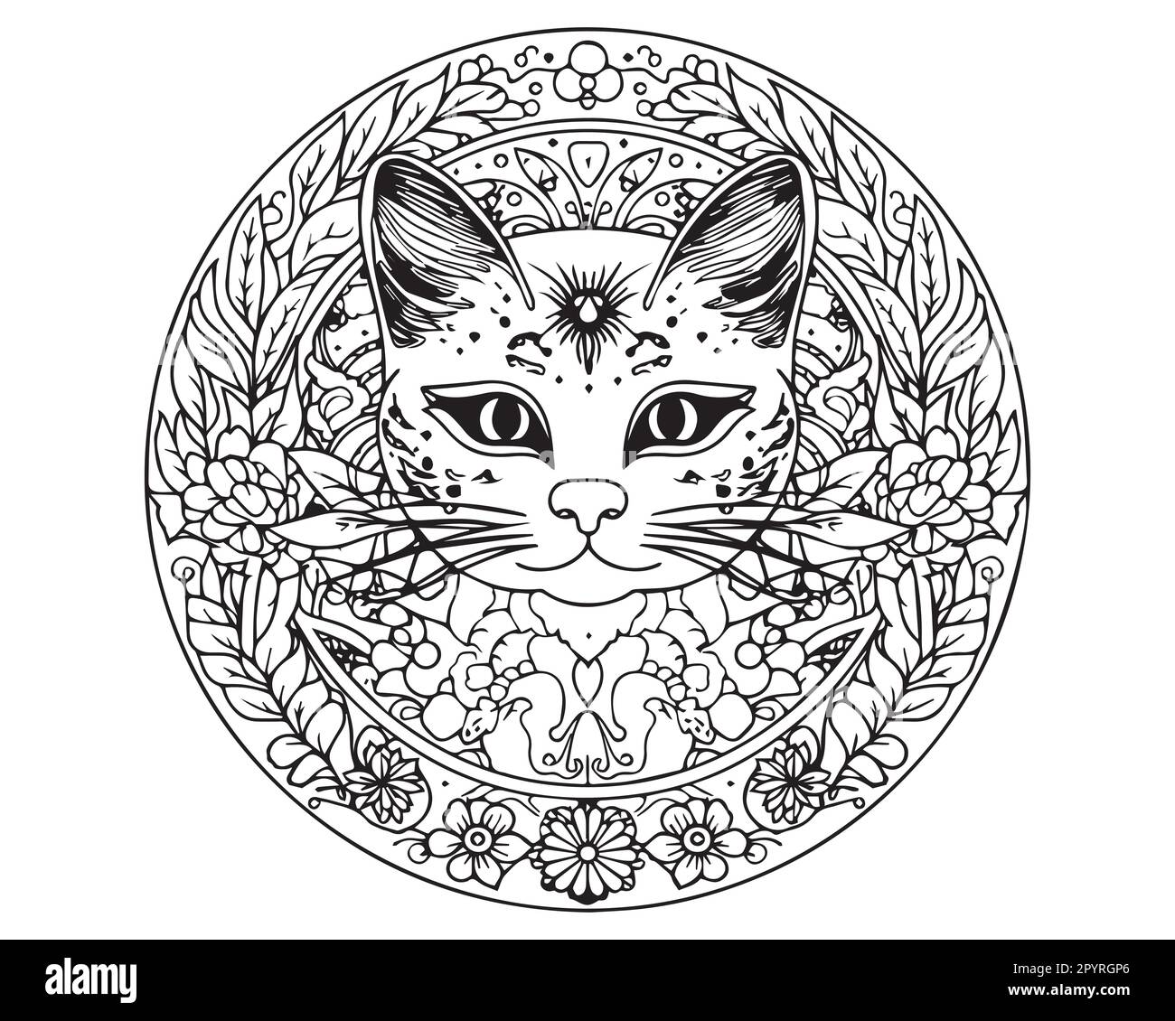 An animal coloring page. Silhouette cat head coloring sheets. Line art vector illustration. Stock Vector