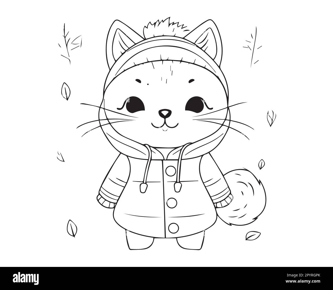 Vector Coloring Book Or Page For Kids. Black And White Cat. Silhouette 