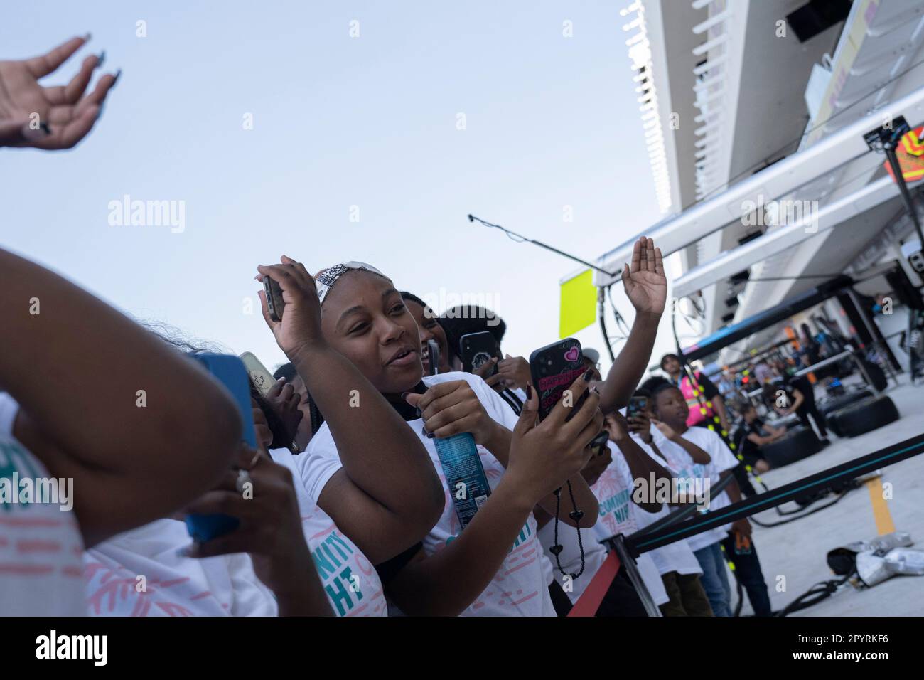 Miami, Florida, USA. 4th May, 2023. School kids on the pit road excited ...