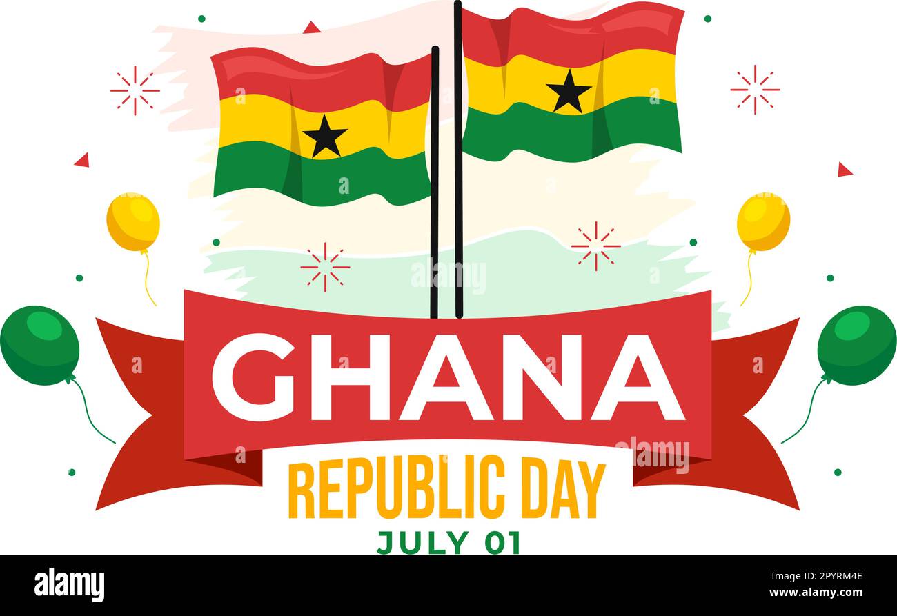 Happy Ghana Republic Day Vector Illustration with Waving Flag