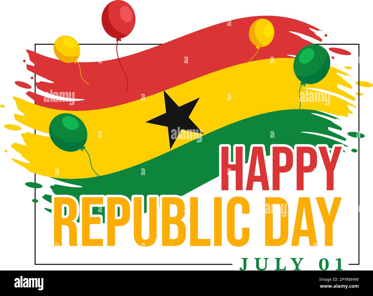 Happy Ghana Republic Day Vector Illustration with Waving Flag