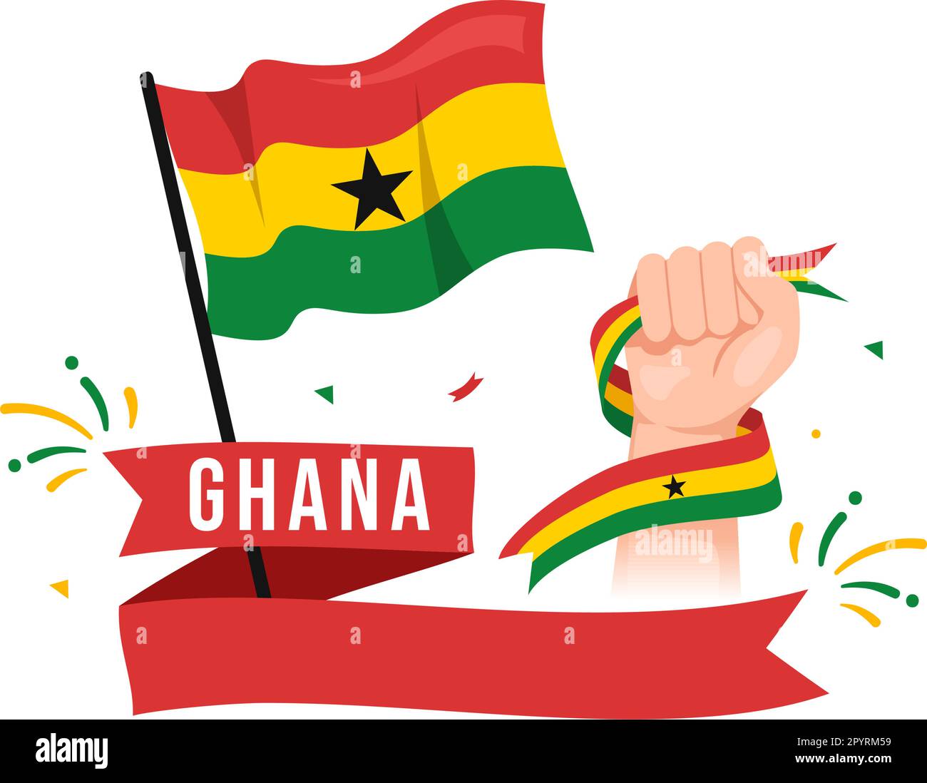 Happy Ghana Republic Day Vector Illustration with Waving Flag Background in Flat Cartoon Hand Drawn for Web Banner or Landing Page Templates Stock Vector